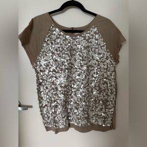 LOFT Sequin Embellished Short Sleeve Top Large